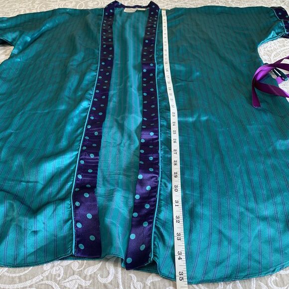 Kathryn Robe Women S Turquoise Purple Stipe Polka Dot Kimono Loungewear Fairy - Picture 6 of 11